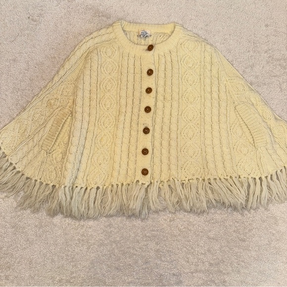 May Knit Other - May Knit Girl’s Vintage Cream Poncho Cape with Fringe